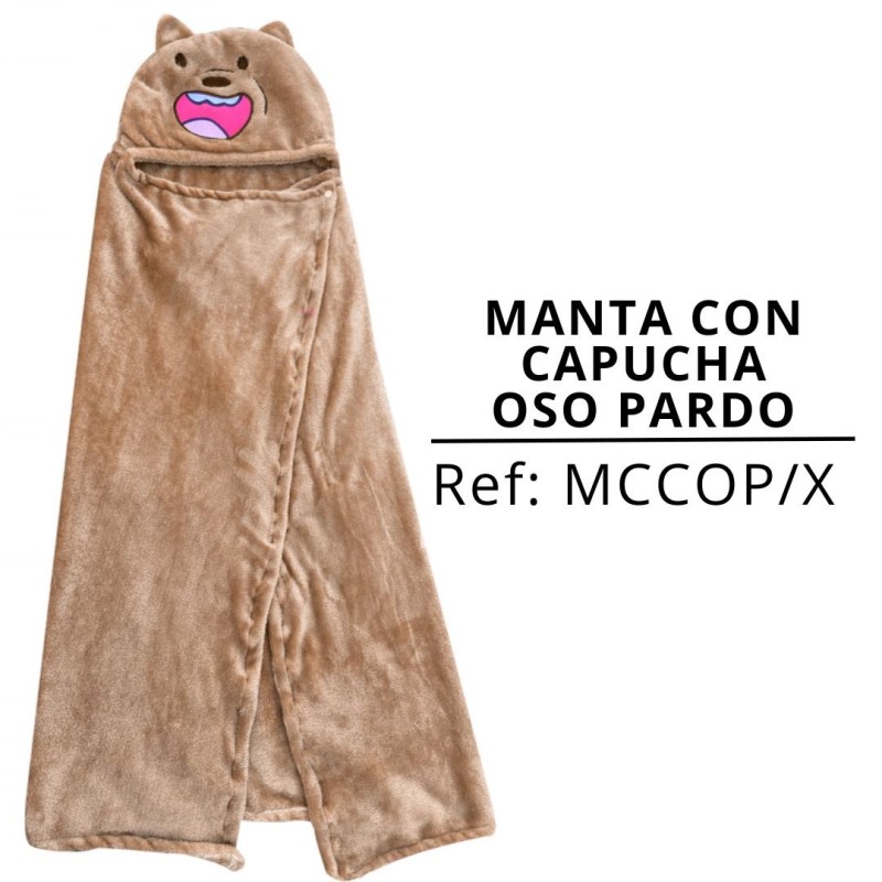 MANTA CON CAPUCHA OSO PARDO